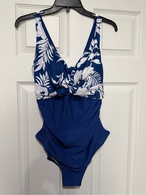 Blue Tropical Print One-Piece Swimsuit